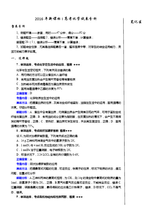 【VIP专享】2016年新课标I高考化学试卷分析