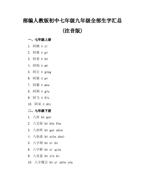 部编人教版初中七年级-九年级全部生字汇总(注音版