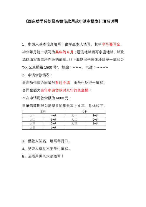 国家助学贷款最高额借款用款申请审批表【模板】