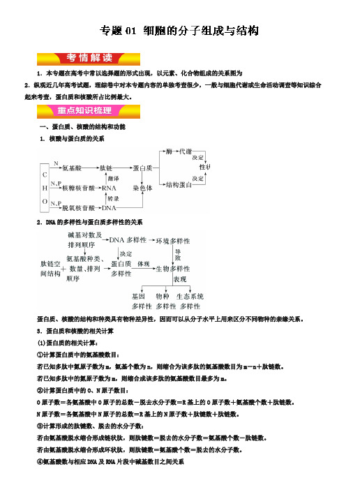 专题01 细胞的分子组成与结构(教学案)-2019年高考生物二轮复习精品资料(解析版)Word版含解析