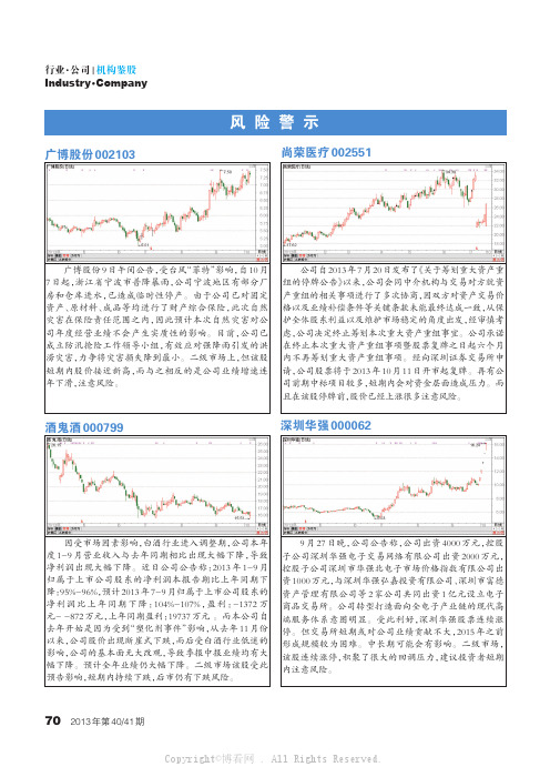 风险警示：广博股份、尚荣医疗、酒鬼酒