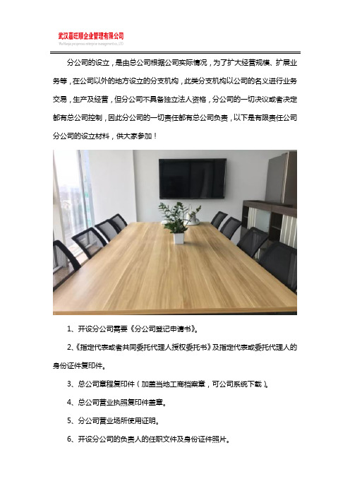 武汉开设分公司需要哪些资料？