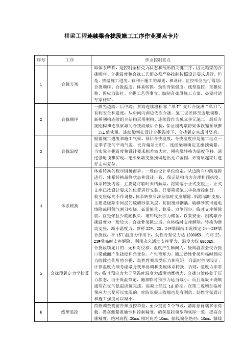 桥梁工程连续梁合拢段施工工序作业要点卡片