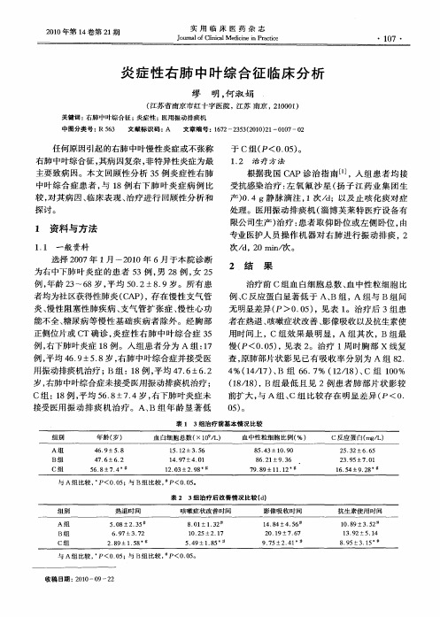 炎症性右肺中叶综合征临床分析