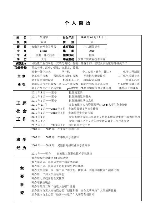 个人简历表