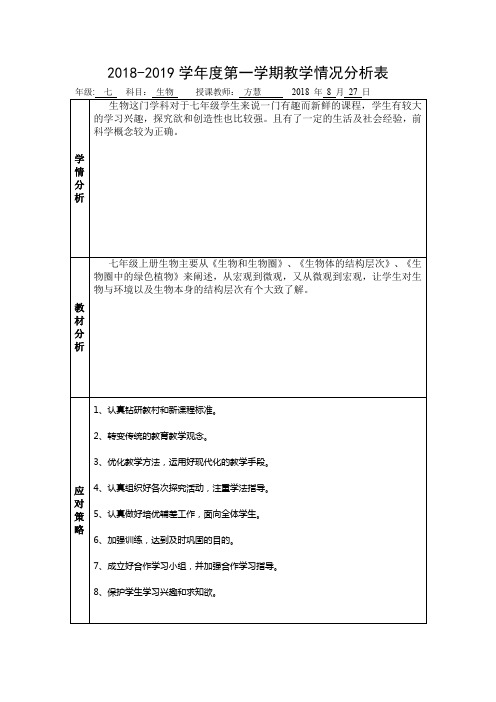 2018-2019学年度第一学期教学情况分析表[002]