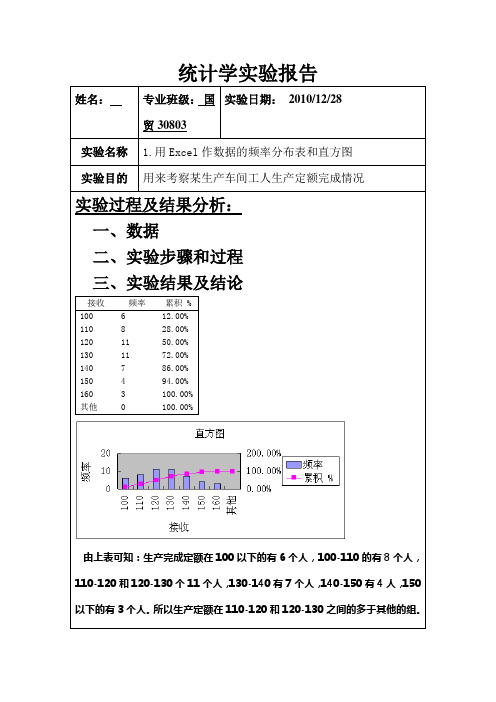 统计学实验报告范例