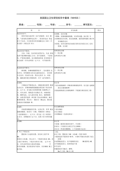 完整版NIHSS 评分量表 使用版