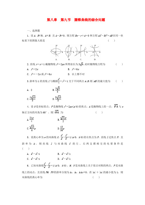 【三维设计】高考数学一轮复习 教师备选作业 第八章 第九节 圆锥曲线的综合问题 理