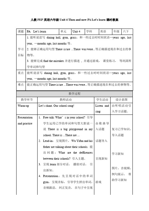 小学英语六年级下册Unit 4 Part A Let's learn1教学设计