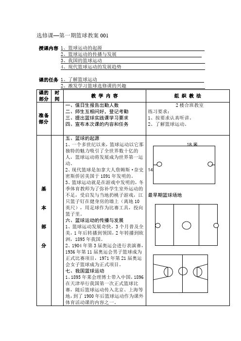 第一学期篮球选修课教案001