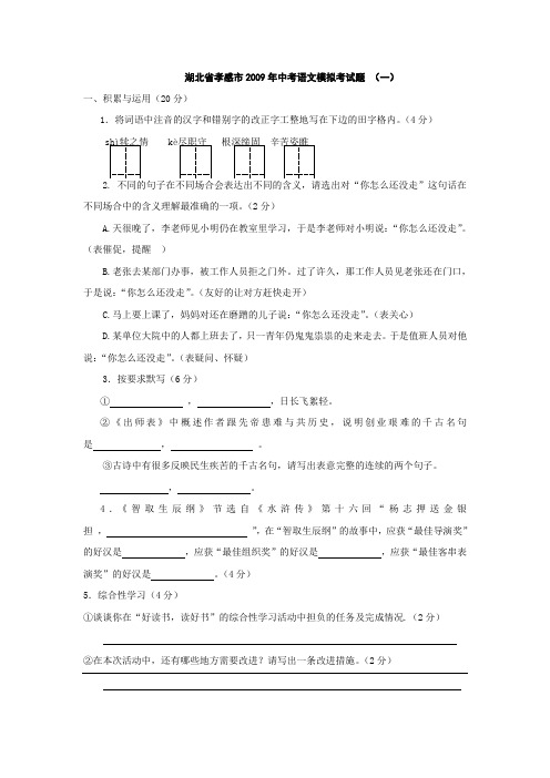 2009年湖北省孝感市中考语文模拟考试题(一)