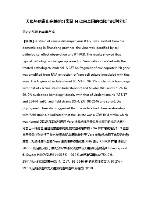 犬瘟热病毒山东株的分离及N蛋白基因的克隆与序列分析