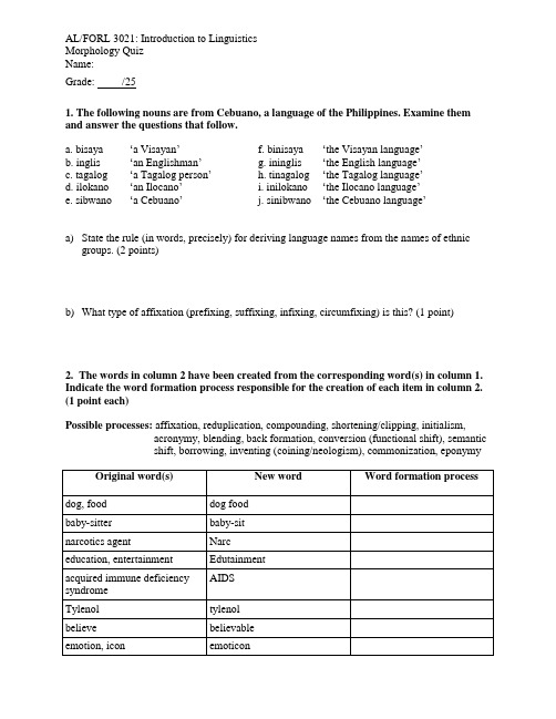 Morphology Quiz