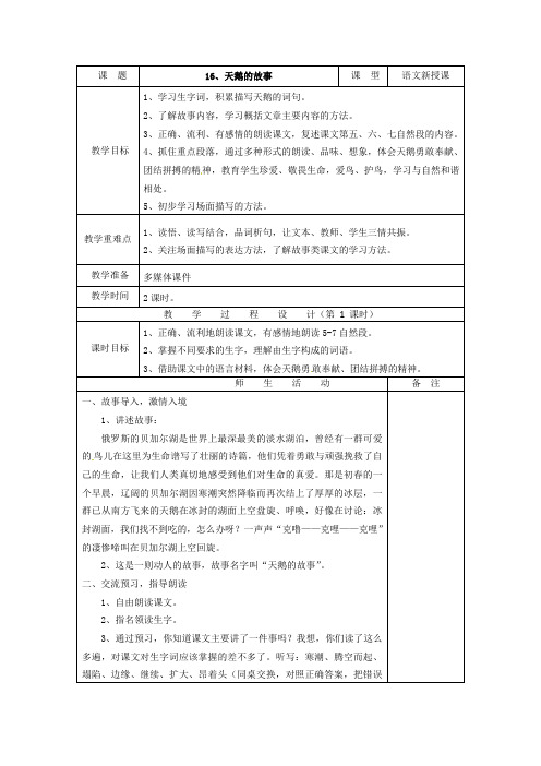 四年级下语文教案天鹅的故事苏教版