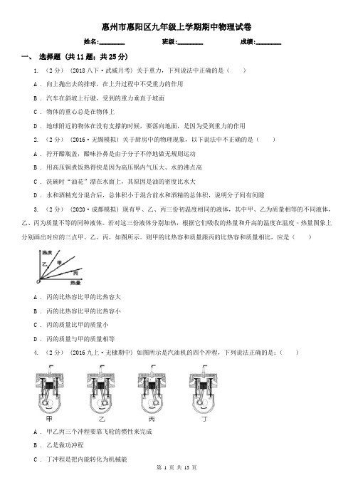 惠州市惠阳区九年级上学期期中物理试卷