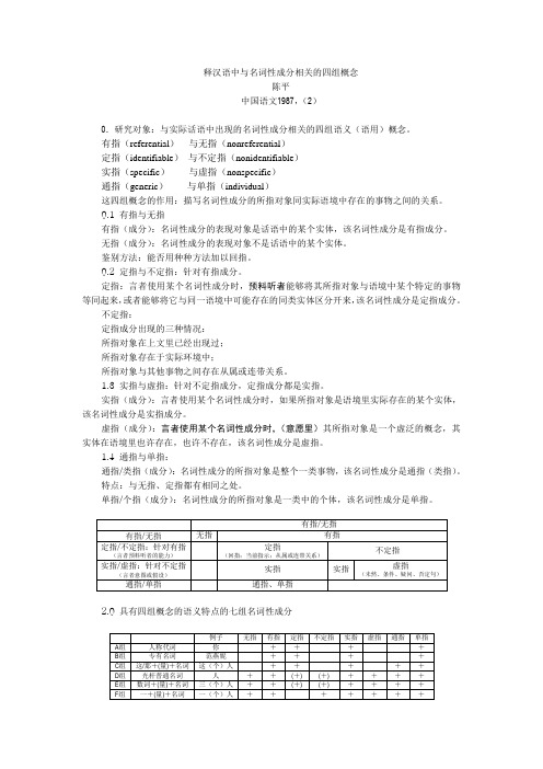 1987  陈  平  释汉语中与名词性成分相关的四组概念