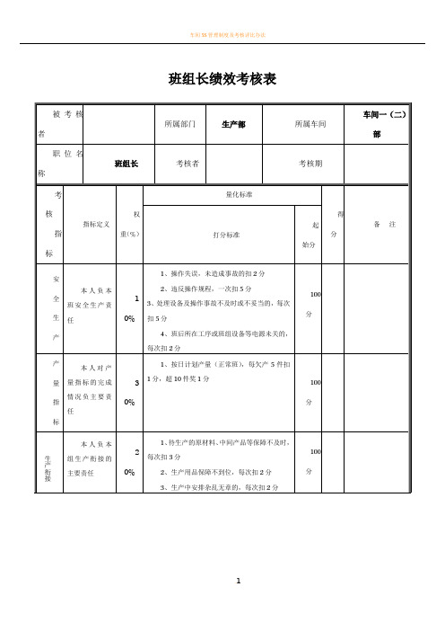 车间班组长绩效考核表