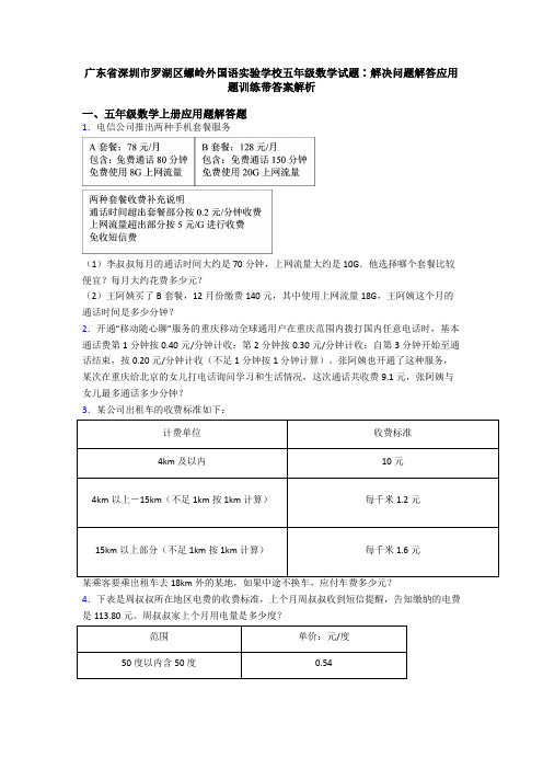 广东省深圳市罗湖区螺岭外国语实验学校五年级数学试题∶解决问题解答应用题训练带答案解析