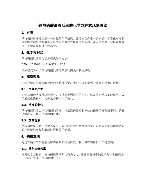 钠与硝酸溶液反应的化学方程式现象总结