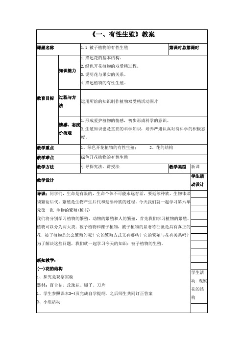 冀教版生物八年级下册 第六单元第一章第一节《一、有性生殖》教案2