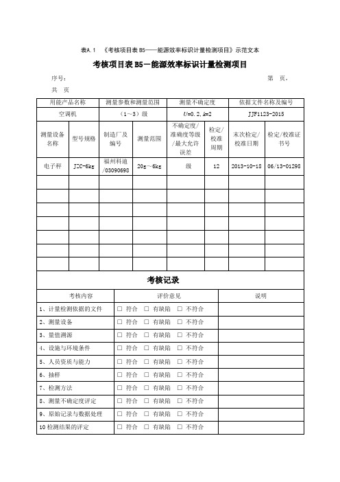 考核项目表B5——能源效率标识计量检测项目示范文本