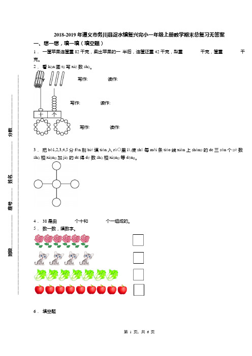 2018-2019年遵义市务川县浞水镇复兴完小一年级上册数学期末总复习无答案