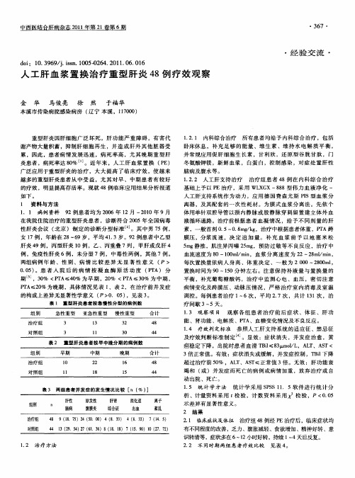 人工肝血浆置换治疗重型肝炎48例疗效观察