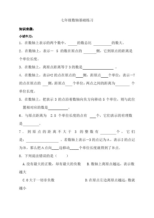 七年级数学《数轴》练习题精选