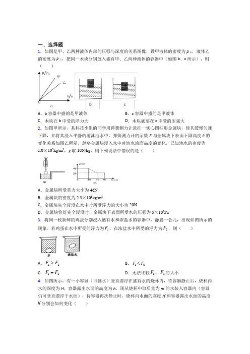 (人教版)南京市初中物理八年级下册第十章《浮力》测试题(包含答案解析)