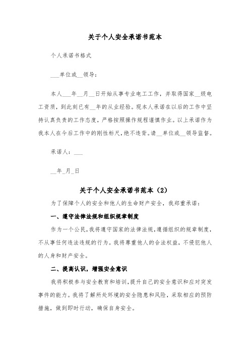 关于个人安全承诺书范本（2篇）