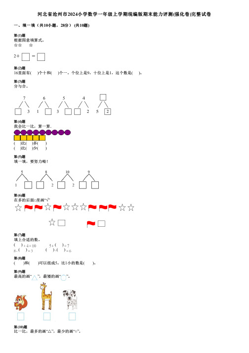 河北省沧州市2024小学数学一年级上学期统编版期末能力评测(强化卷)完整试卷