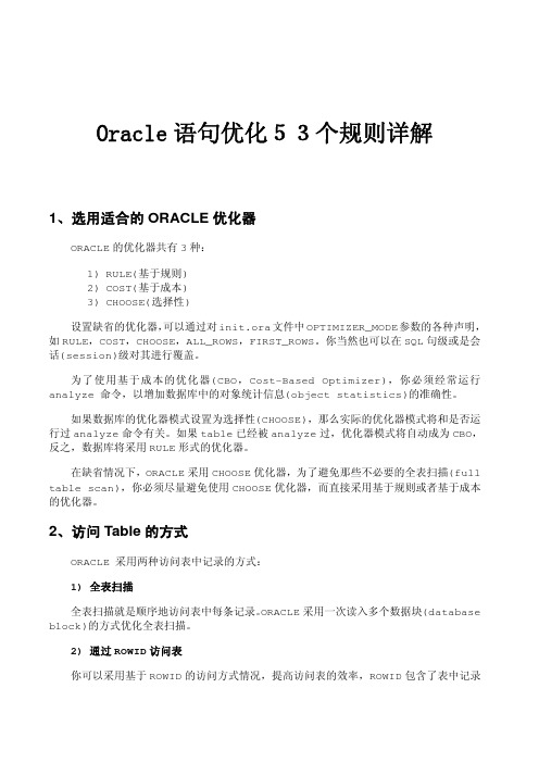 Oracle语句优化53个规则详解