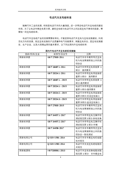 电动汽车充电桩标准