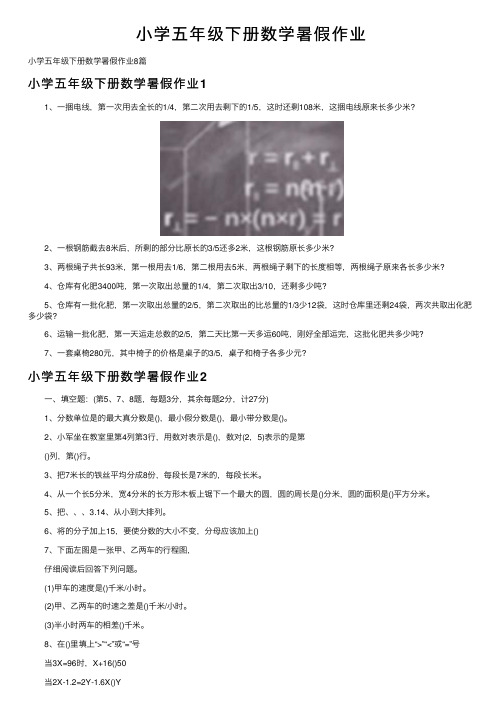 小学五年级下册数学暑假作业