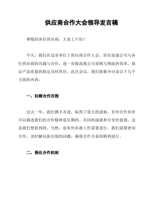 供应商合作大会领导发言稿