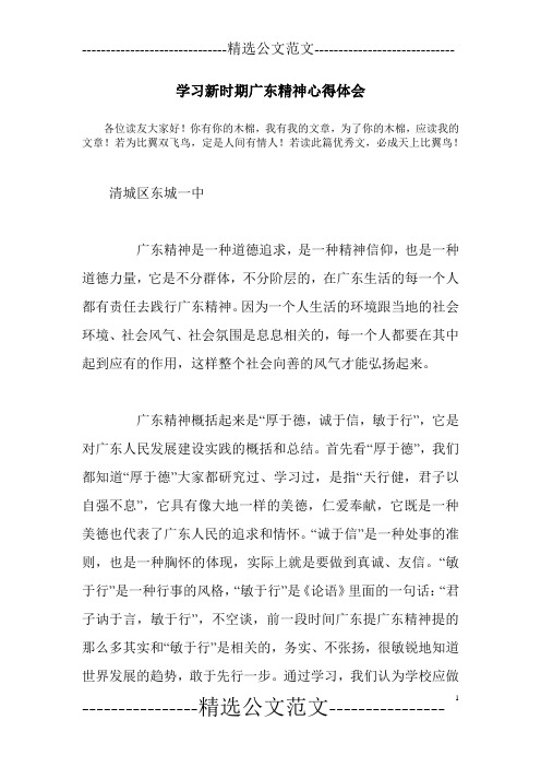 学习新时期广东精神心得体会