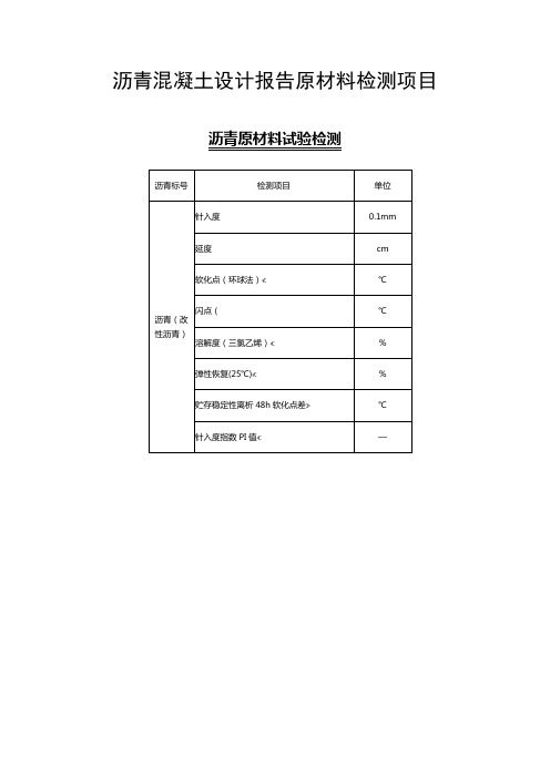 沥青混凝土设计报告原材料检测项目