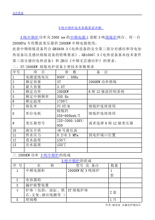 3吨中频炉技术参数要求详解