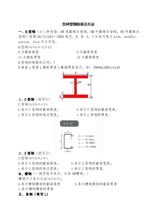 各种型钢的表示方法