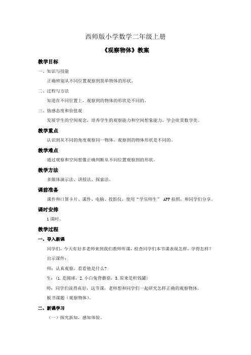 西师版小学数学二年级上册《观察物体》教案