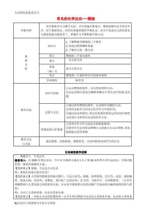 [推荐学习]九年级化学全册 4.1 常见的化学反应—燃烧教案2 (新版)沪教版