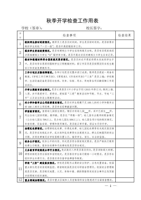 开学初检查表