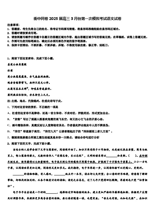 衡中同卷2025届高三3月份第一次模拟考试语文试卷含解析