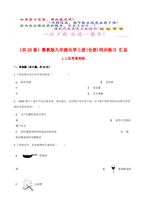 独家(共23份)鲁教版九年级化学上册(全册) 同步练习 汇总(含全册练习题)