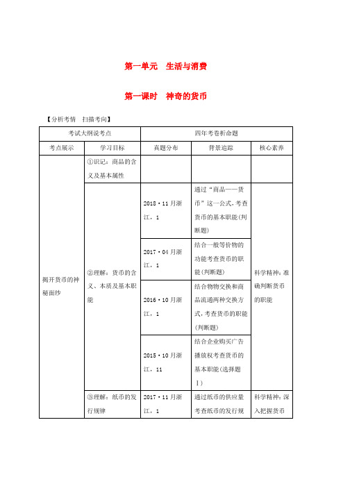 2020版高考政治一轮复习讲义经济生活第一单元生活与消费第一课时神奇的货币讲义