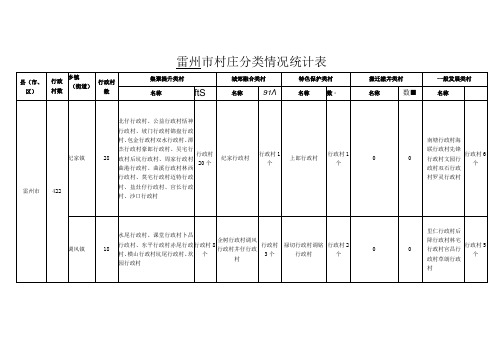 雷州市村庄分类情况统计表