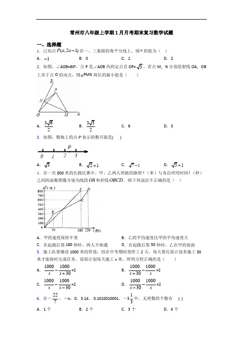 常州市八年级上学期1月月考期末复习数学试题