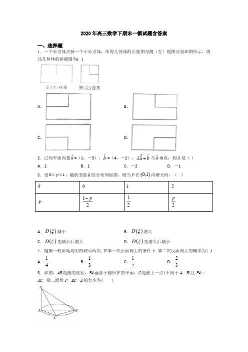 2020年高三数学下期末一模试题含答案