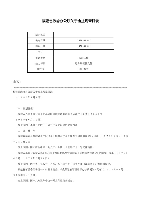 福建省政府办公厅关于废止规章目录-